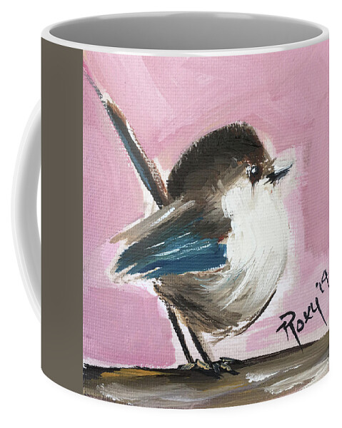 Wren Coffee Mug featuring the painting Baby Wren by Roxy Rich