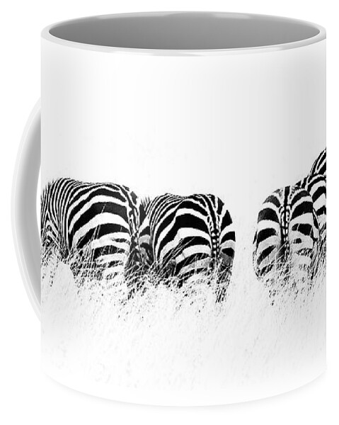 Mara Coffee Mug featuring the photograph Back view of Zebras in a row horizontal banner by Jane Rix