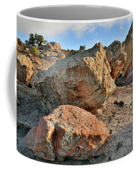 Little Park Road Bentonite Site Coffee Mug featuring the photograph Balanced Rocks in Bentonite Site by Ray Mathis