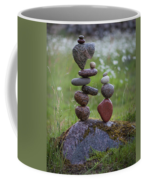 Meditation Zen Yoga Mindfulness Stones Nature Land Art Balancing Sweden Coffee Mug featuring the sculpture Balancing art #45 by Pontus Jansson