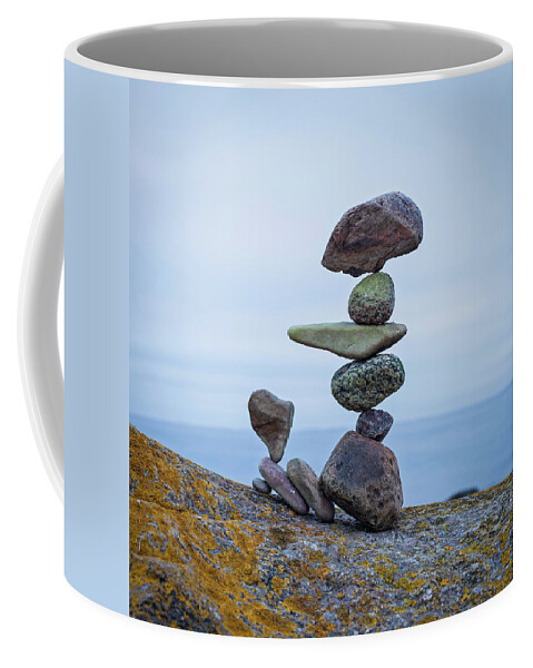 Meditation Zen Yoga Mindfulness Stones Nature Land Art Balancing Sweden Coffee Mug featuring the sculpture Balancing art #74 by Pontus Jansson