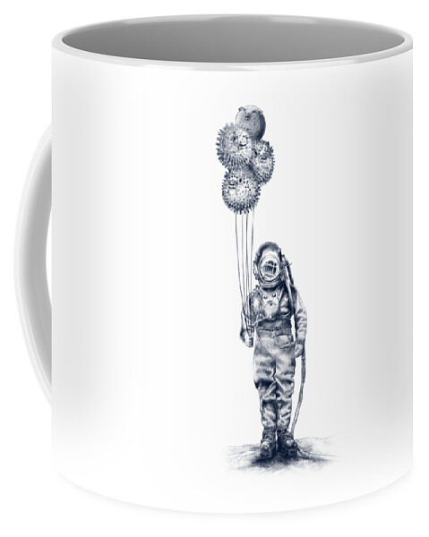 Pen And Ink Coffee Mug featuring the drawing Balloon Fish option by Eric Fan
