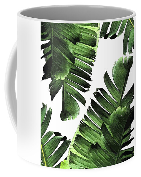 Leaf Coffee Mug featuring the mixed media Banana Leaf - Tropical Leaf Print - Botanical Art - Modern Abstract - Green, Olive by Studio Grafiikka