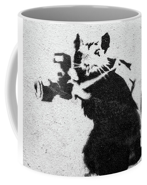 Banksy Coffee Mug featuring the photograph Banksy Rat With Camera by Gigi Ebert