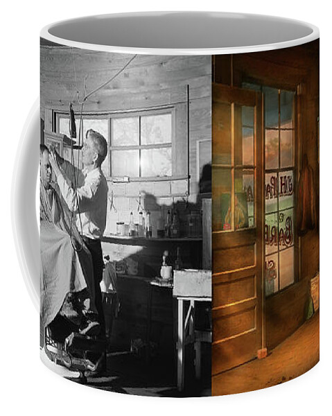 Barber Art Coffee Mug featuring the photograph Barber - JH Parham Barber and Notary Public 1941 - Side by Side by Mike Savad