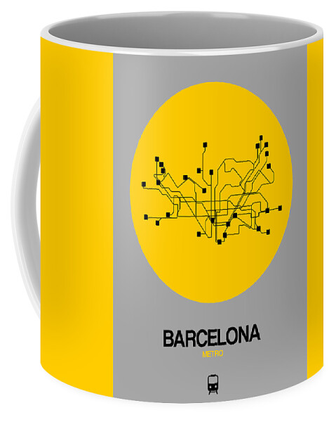 Barcelona Coffee Mug featuring the digital art Barcelona Yellow Subway Map by Naxart Studio