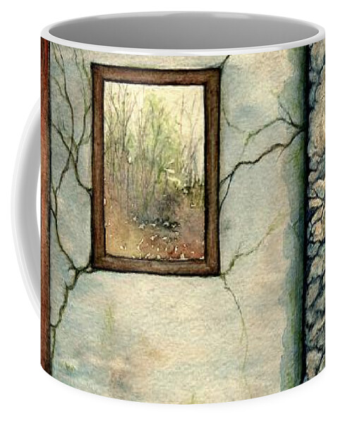 Window Coffee Mug featuring the painting Barn window Peering through time by Janine Riley