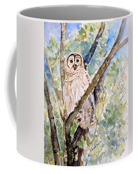 Owls Coffee Mug featuring the painting Hoot Goes There by Anna Jacke