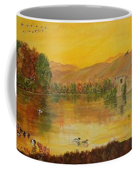 Loch Coffee Mug featuring the painting Basil of the Loch in autumn by David Capon