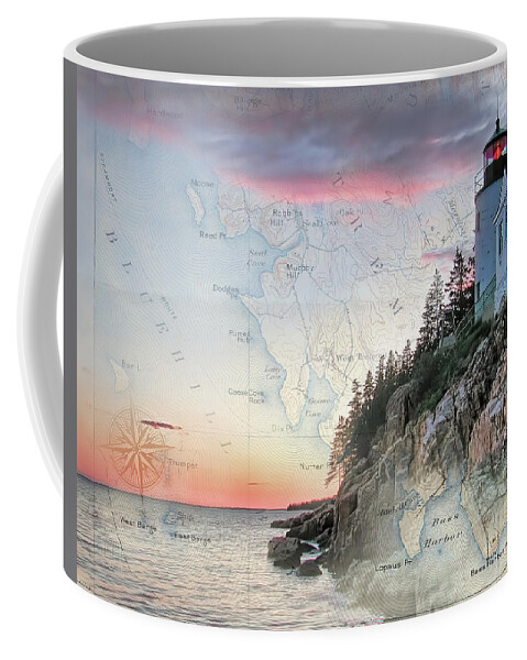 Lighthouses Of New England Coffee Mug featuring the photograph Bass Harbor lighthouse on a chart by Jeff Folger