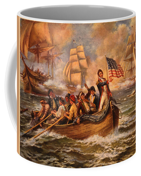 War Of 1812 Coffee Mug featuring the painting Battle of Lake Erie by E. Percy Moran
