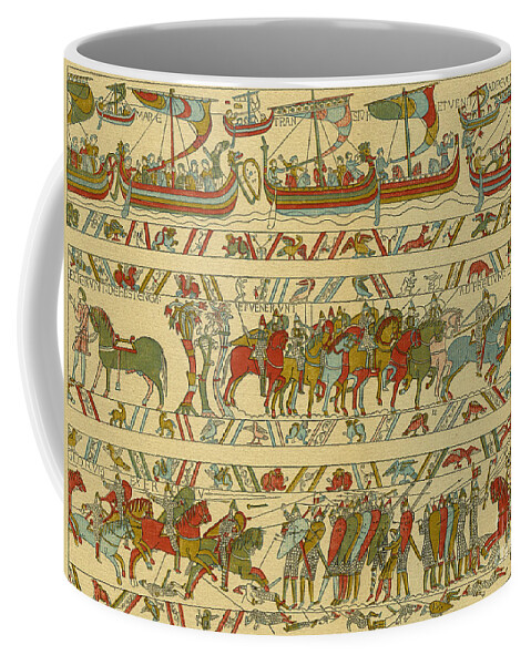 Norman Conquest Coffee Mug featuring the drawing Bayeux Tapestry Norman Attack by European School