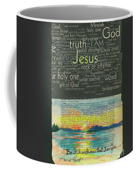 Antique Pages Coffee Mug featuring the painting Be Still And Know I am God by Maria Hunt