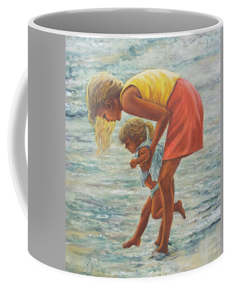 Mother And Child At Beach Coffee Mug featuring the painting Forever Memories by Lynne Pittard
