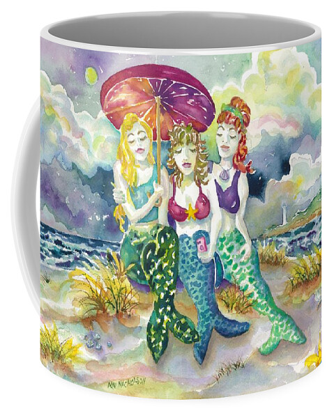 Mermaids Coffee Mug featuring the painting Mermaid Beach Selfie by Ann Nicholson