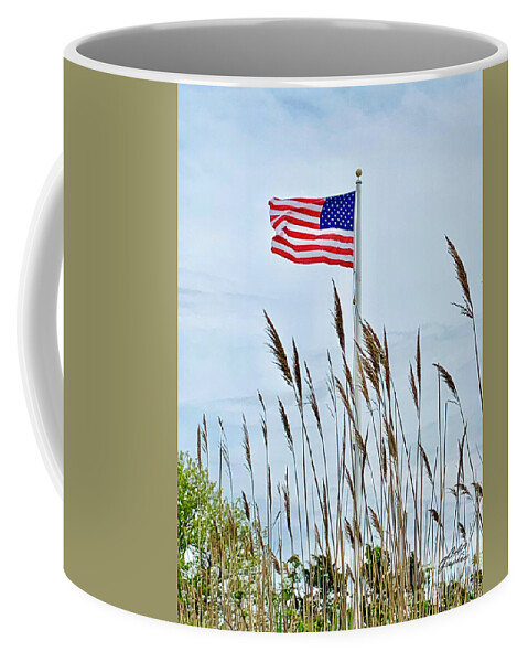 American Flag Coffee Mug featuring the photograph Beach Stars and Stripes  by CAC Graphics