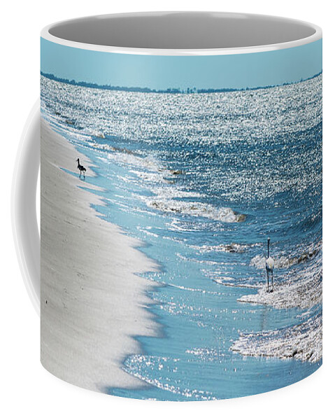 Egret Coffee Mug featuring the photograph Beach Strolling with the Birds by Mary Ann Artz