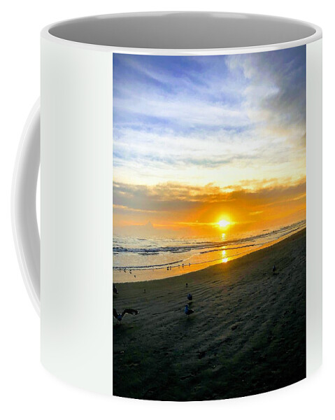Sunrise Beach Sand Bird Coffee Mug featuring the photograph New Smyrna Beach Sunrise #1 by Rocco Silvestri