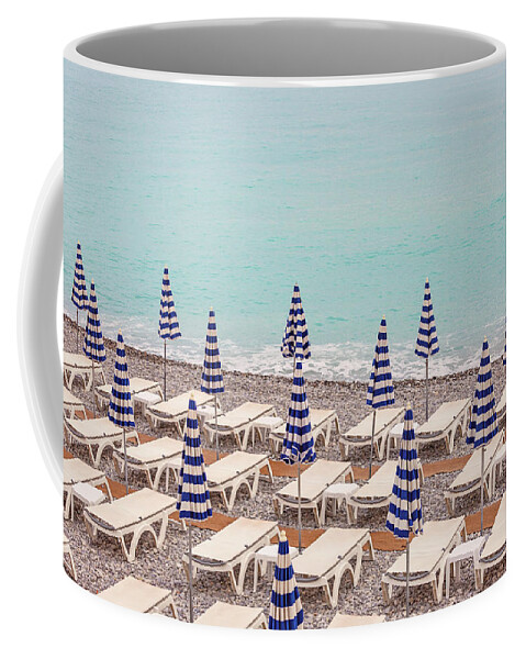 Beach Umbrellas In Nice Coffee Mug featuring the photograph Beach Umbrellas in Nice by Melanie Alexandra Price