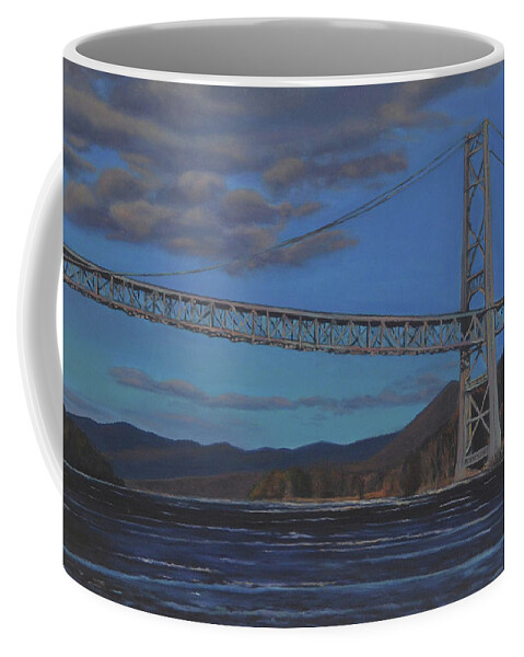 Bear Mountain Bridge Coffee Mug featuring the painting Bear Mountain Bridge by Beth Riso