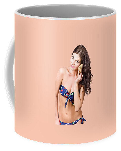 Holiday Coffee Mug featuring the photograph Beautiful beach babe over studio background by Jorgo Photography