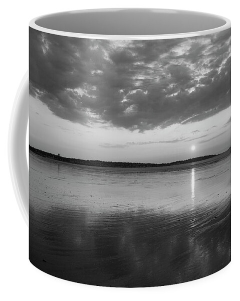 Nahant Coffee Mug featuring the photograph Beautiful Sunrise over Nahant Beach Reflection Nahant MA Black and White by Toby McGuire