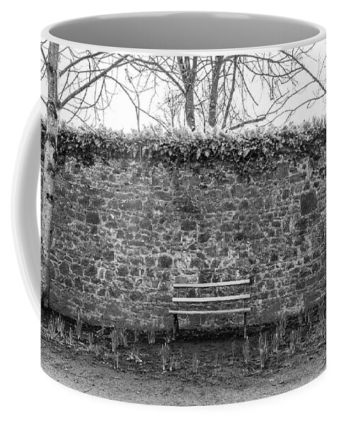 Castle Coffee Mug featuring the photograph Bench and Wall Kilkenny Castle Ireland by John McGraw