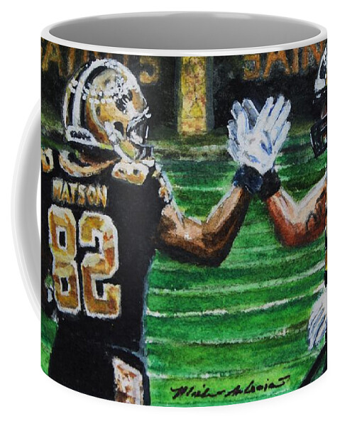 Nfl Football Players Coffee Mug featuring the painting Benjamin Watson #82 and Josh Hill #89 High5 by Misha Ambrosia