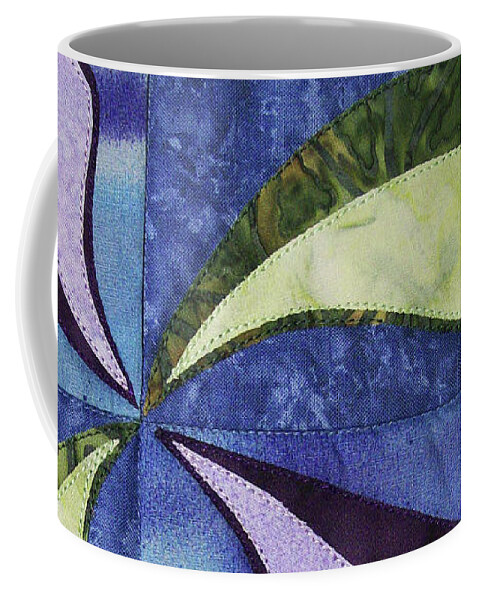 Abstract Blue Green Purple Art Quilt Coffee Mug featuring the tapestry - textile Bent Out Of Shape by Pam Geisel
