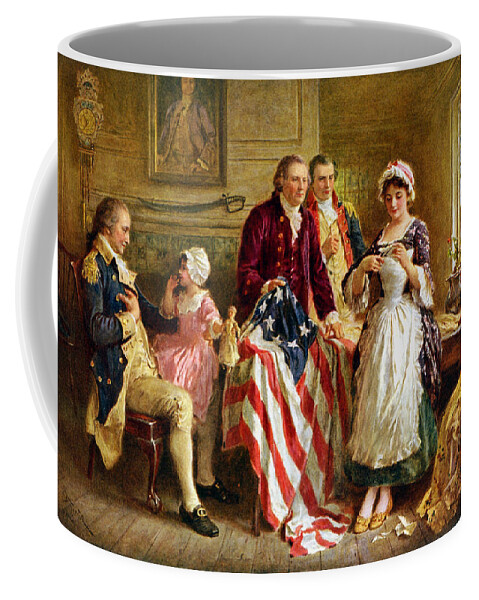 George Washington Coffee Mug featuring the painting Betsy Ross and General George Washington by War Is Hell Store