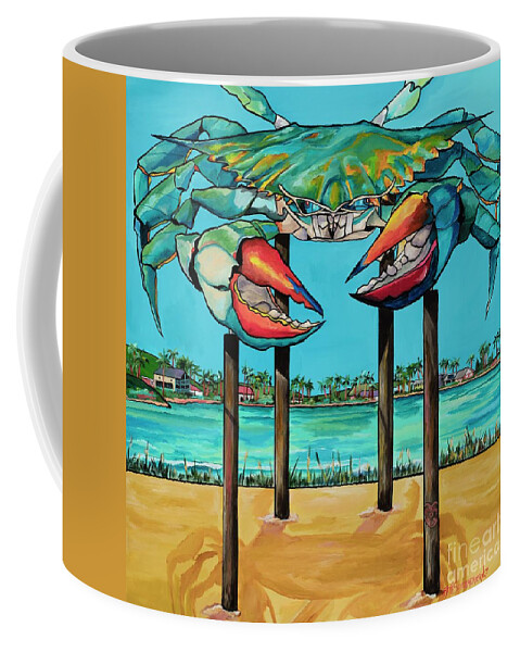 Big Blue Crab Coffee Mug featuring the painting Big Blue Crab Rockport by Patti Schermerhorn