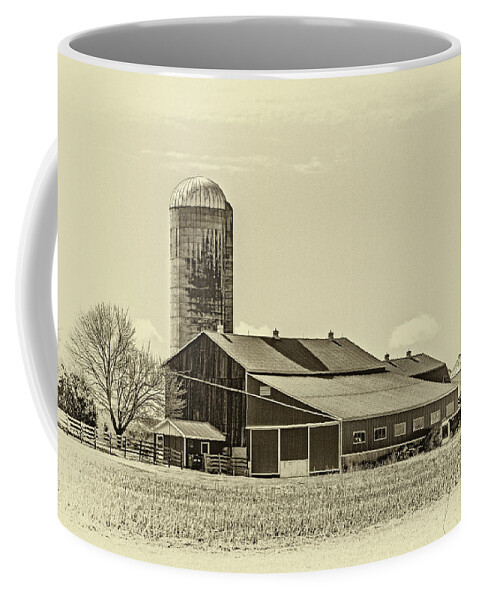  Ontario Coffee Mug featuring the photograph Big Red Barn 3 Sepia by Steve Harrington