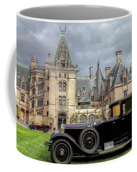 Silver Ghost Rolls Royce Coffee Mug featuring the photograph Biltmore House and Two Rolls Royce by Carol Montoya