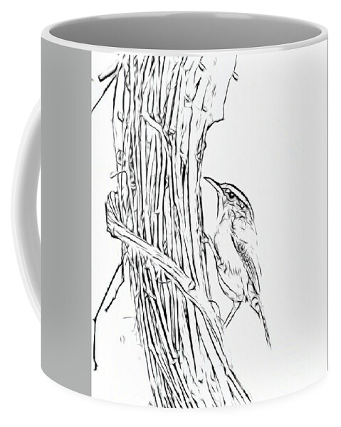 Carolina Wren Coffee Mug featuring the photograph Bird Art - Carolina Wren Black and White by Kerri Farley