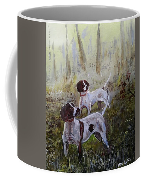 Hunting Coffee Mug featuring the painting Bird Dogs by Mike Benton