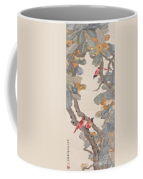 Birds Of Paradise In A Loquat Tree Coffee Mug featuring the painting Birds of Paradise in a Loquat Tree, 1926 by Jin Cheng