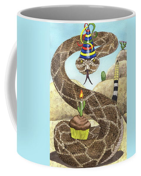 Snake Coffee Mug featuring the painting Birthday Buzzworm by Catherine G McElroy