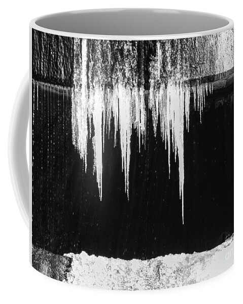 Black And White Coffee Mug featuring the photograph Black And White Icicles by Phil Perkins