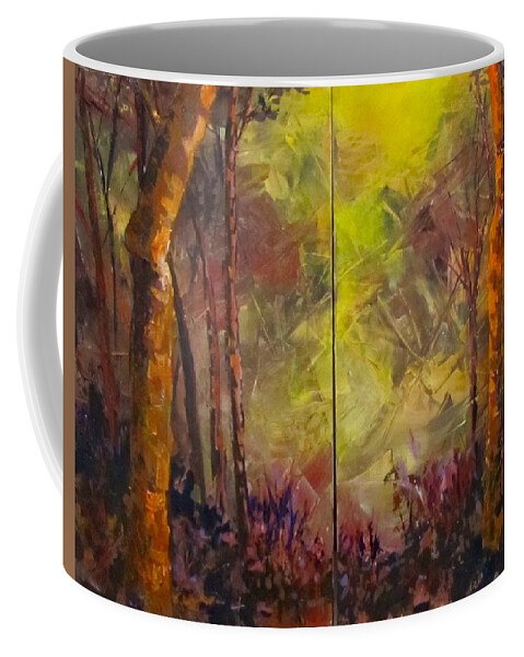 Diptych Coffee Mug featuring the painting Black Bird Forest by Barbara O'Toole