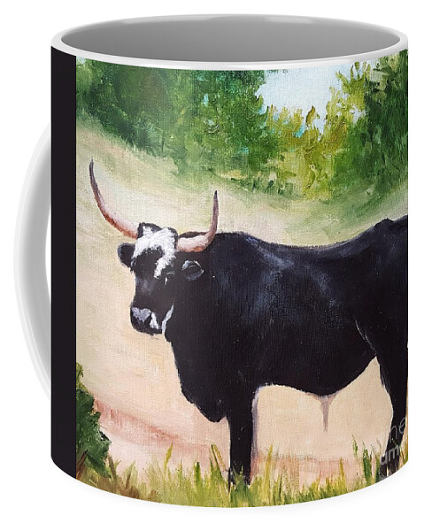 Black Bull Coffee Mug featuring the painting Black Bull by Barbara Haviland