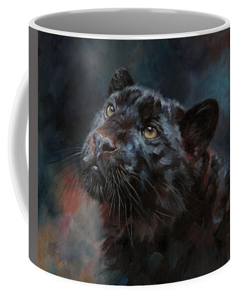 Black Panther Coffee Mug featuring the painting Black Panther 3 by David Stribbling