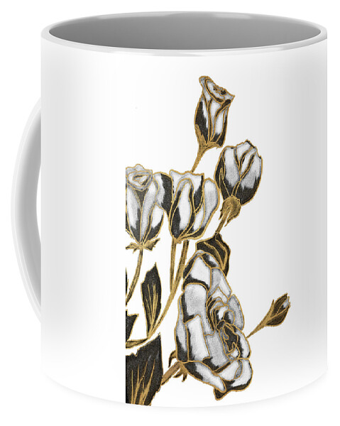Gold Coffee Mug featuring the mixed media Black, White And Gold Roses by Kali Wilson