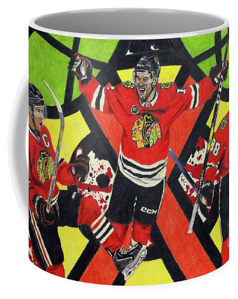 Blackhawks Coffee Mug featuring the drawing Blackhawks Authentic Fan Limited Edition Piece by Melissa Jacobsen