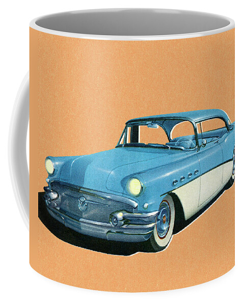 Auto Coffee Mug featuring the drawing Blue and White Vintage Car by CSA Images