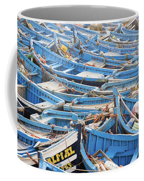 Morocco Coffee Mug featuring the photograph Blue Boats in Morocco by Nicole Young