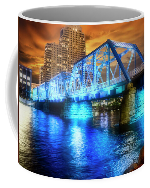 Evie Coffee Mug featuring the photograph Blue Bridge Autumn Sky by Evie Carrier