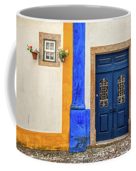 Medieval Coffee Mug featuring the photograph Blue Door of Medieval Portugal by David Letts