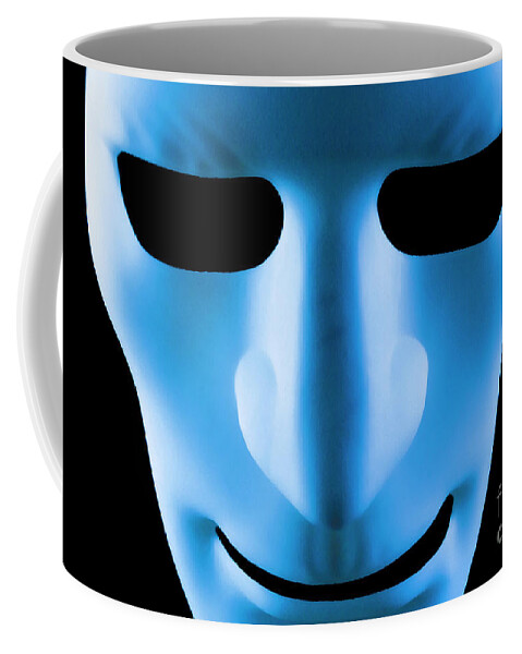 Mask Coffee Mug featuring the photograph Blue face artificial intelligence robot by Simon Bratt