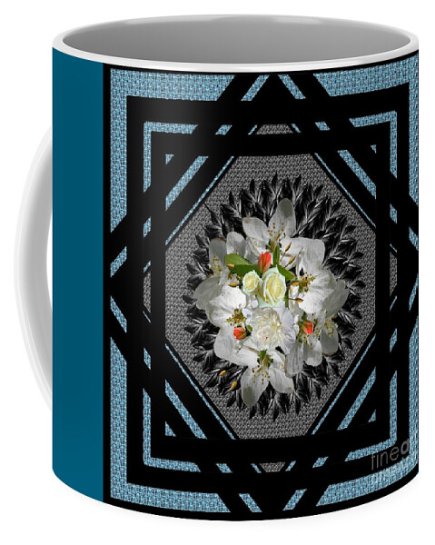 Blue Coffee Mug featuring the digital art Blue Grey Floral Framed for Pillows by Delynn Addams