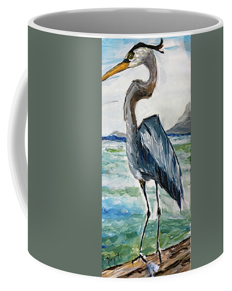 Heron Coffee Mug featuring the painting Blue Heron by Roxy Rich